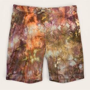 Custom Tie Dye Men's Shorts Size 34 Linen Pink Purple Brown Ice Dye Festival